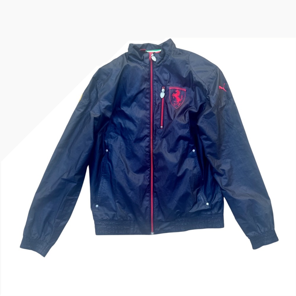 Puma Scuderia Ferrari Mens Navy Blue Full Zip Windbreaker Jacket Size M